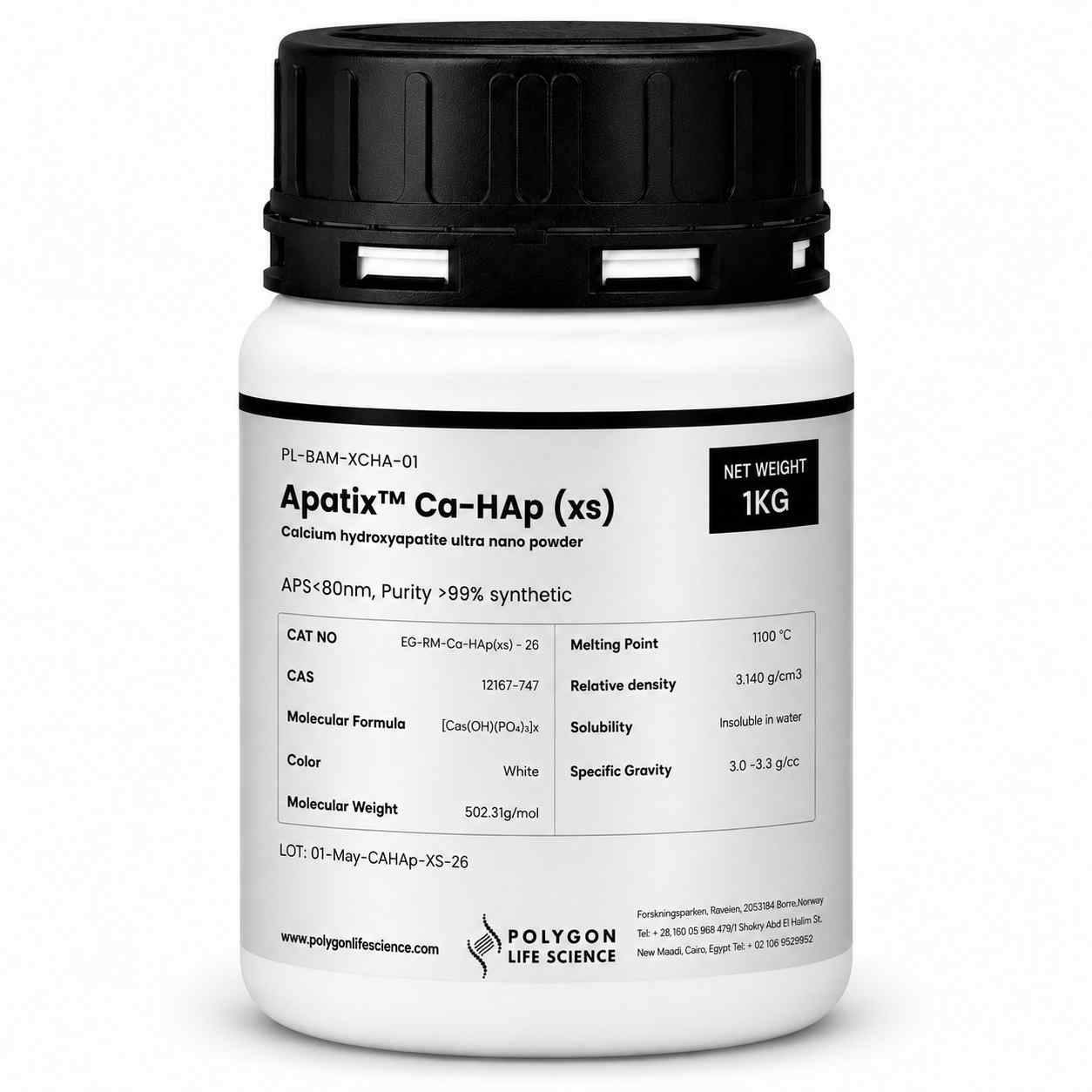 Apatix™ Ca-HAp (xs) - Ultra nano calcium hydroxyapatite powder, Ultra nano calcium hydroxyapatite supp